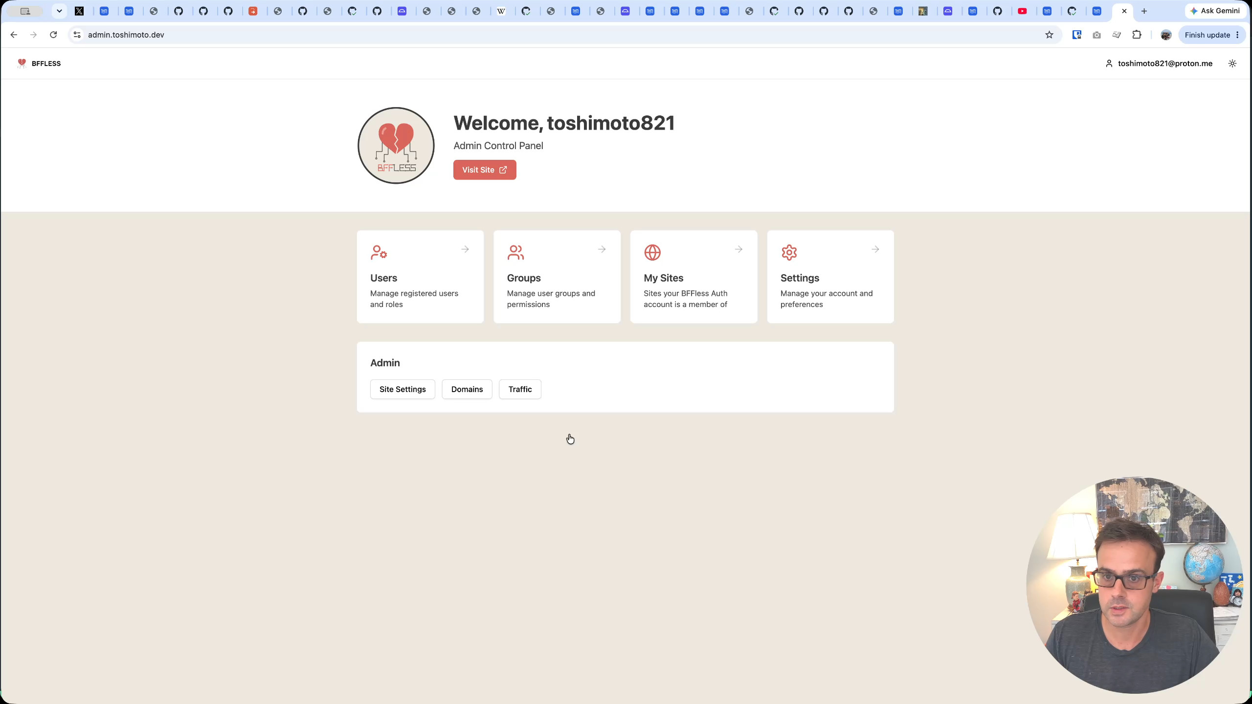 The empty BFFless admin dashboard after deleting the existing project