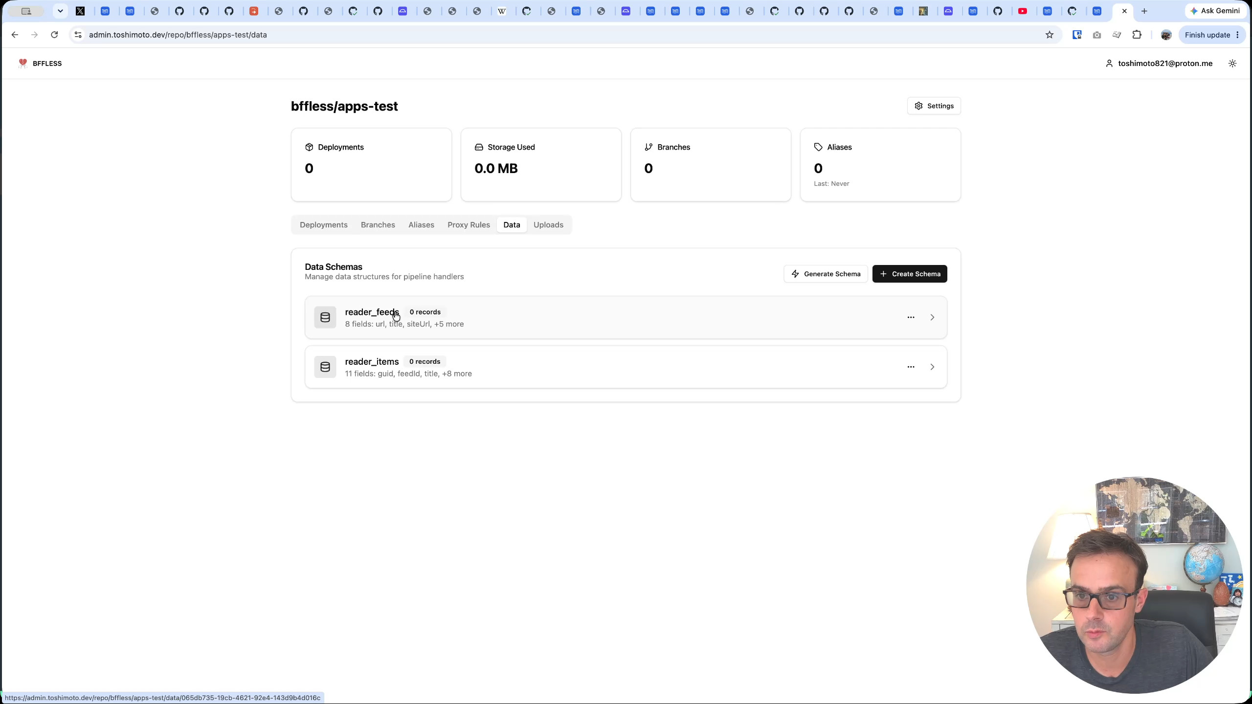Database schemas showing reader_feeds and reader_items tables