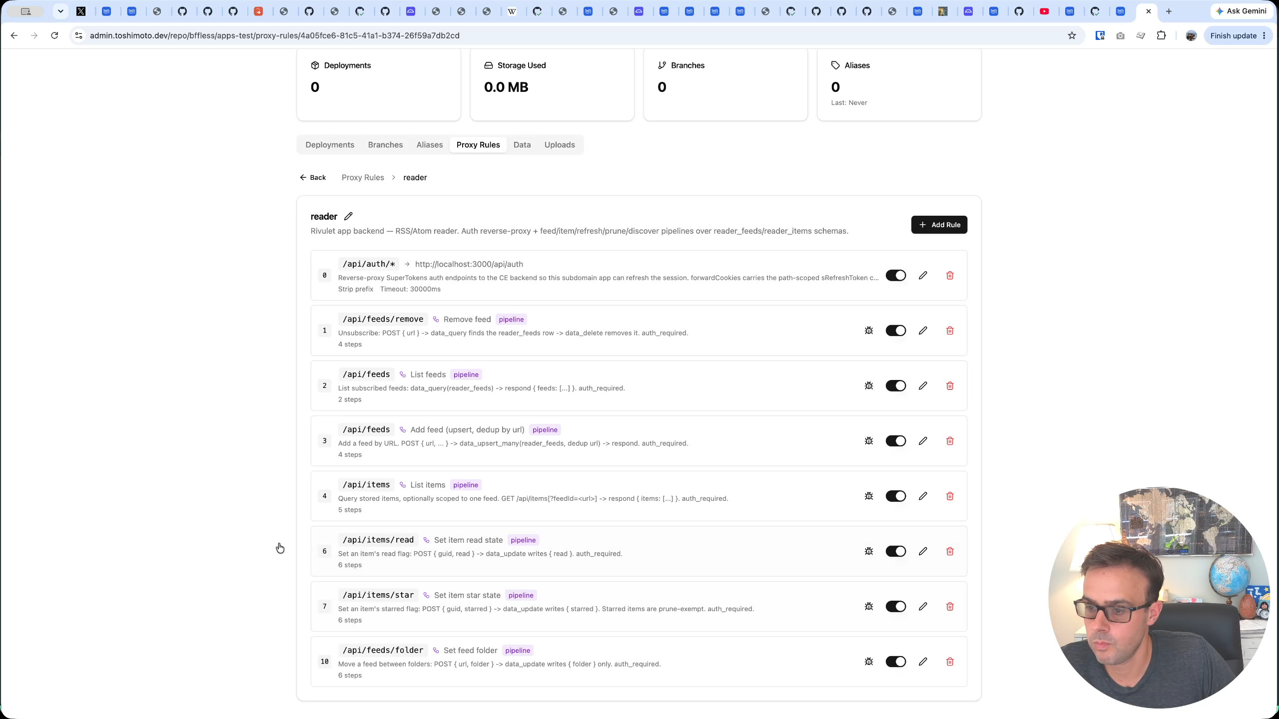 The proxy rules tab showing the full set of 11 backend rules